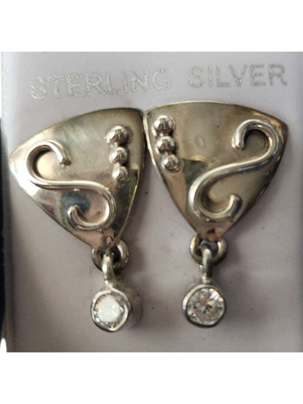 Earrings Lab Diamonds Post Silver Drop 4.8 gr  Jerry & Fran Harr Handmade
